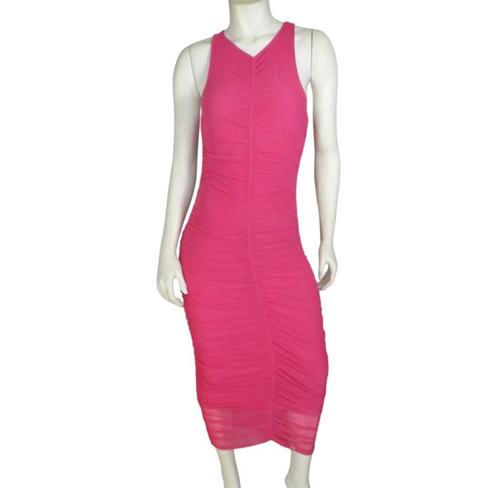 HOUSE OF HARLOW 1960 Maxi Dress, XS, Hot Pink, All Ruched, Sleeveless Bodycon
